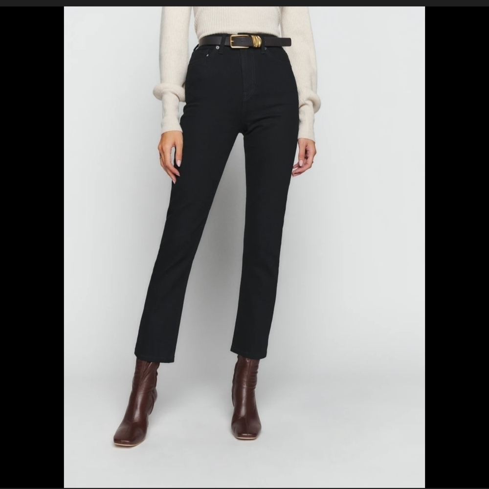 Reformation Liza Ultra High Rise Straight Leg Black Denim Jeans Womens Size 28